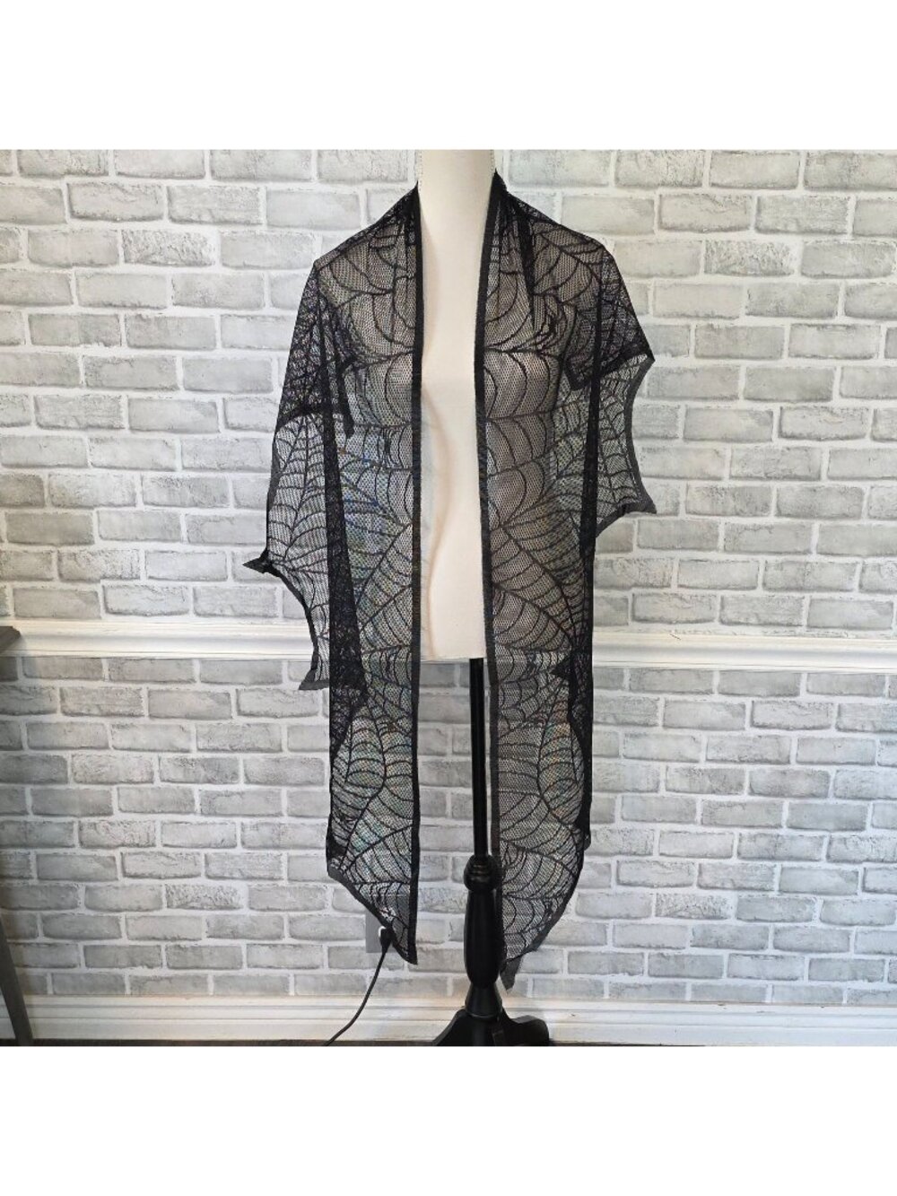 Boutique Black Lace Spider Web Shawl Scarf NWOT OS Goth Costume Alternative